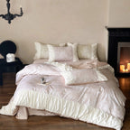 Satin Bedding Set Floral Jacquard & Ruffled Edges