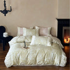 Satin Bedding Set Floral Jacquard & Ruffled Edges