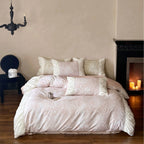 Satin Bedding Set Floral Jacquard & Ruffled Edges