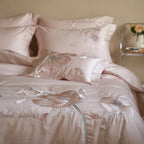 Satin Bedding Set Floral Relief Embroidery & Breathable