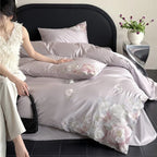 Satin Bedding Set Floral Relief Embroidery & Breathable