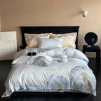Satin Bedding Set Floral Relief Embroidery & Breathable