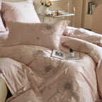 Satin Bedding Set Floral Relief Embroidery & Breathable