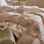 Satin Bedding Set Floral Relief Embroidery & Breathable