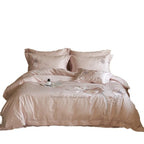 Satin Bedding Set Floral Relief Embroidery & Breathable
