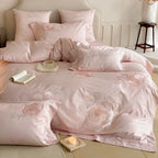Satin Bedding Set Floral Relief Embroidery & Breathable