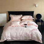 Satin Bedding Set Floral Relief Embroidery & Breathable
