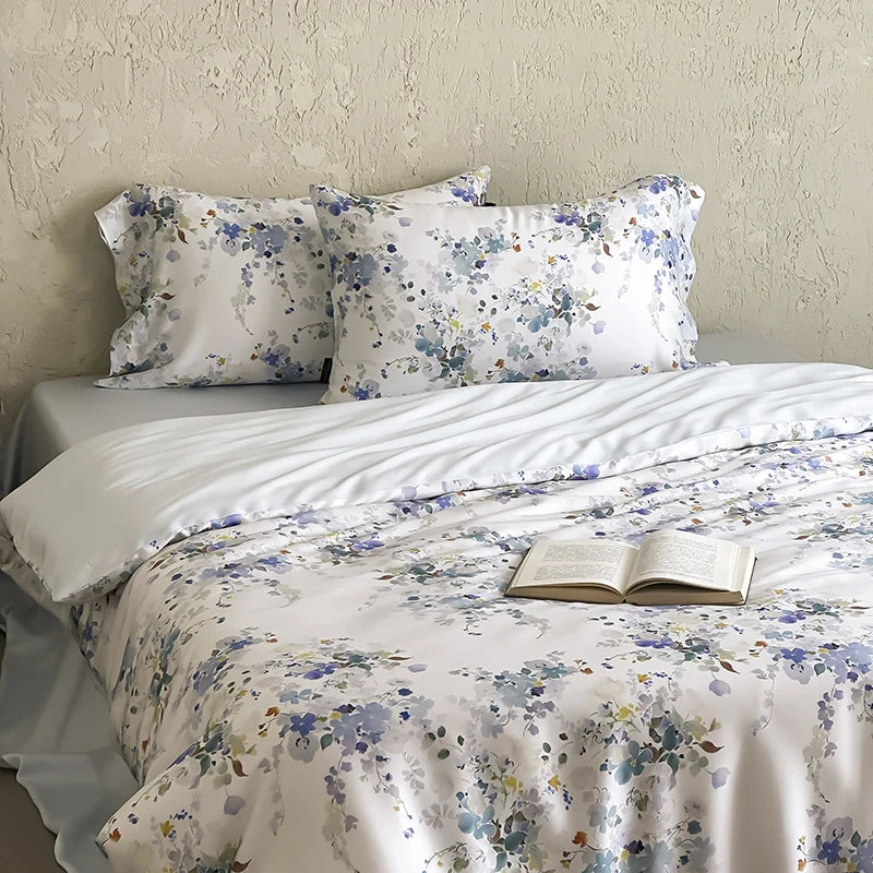 Satin Bedding Set Floral Watercolor Silky & Shiny 4-Piece