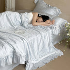 Satin Bedding Set Jacquard Bow Ruffle & Lace