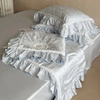 Satin Bedding Set Jacquard Bow Ruffle & Lace