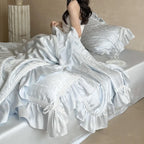 Satin Bedding Set Jacquard Bow Ruffle & Lace