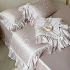 Satin Bedding Set Jacquard Bow Ruffle & Lace