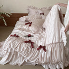 Satin Bedding Set Jacquard Butterfly Pattern Ruffled Edges