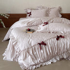 Satin Bedding Set Jacquard Butterfly Pattern Ruffled Edges