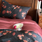 Satin Bedding Set Reversible Rose Print Silky Touch 4-Piece