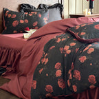 Satin Bedding Set Reversible Rose Print Silky Touch 4-Piece