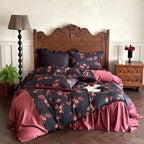 Satin Bedding Set Reversible Rose Print Silky Touch 4-Piece