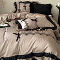Satin Bedding Set Ruffled Edges & Lace Embroidery