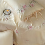 Satin Bedding Set Silk-Soft Embroidered Rose Vine