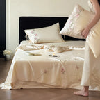 Satin Bedding Set Silk-Soft Embroidered Rose Vine