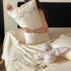 Satin Bedding Set Silk-Soft Embroidered Rose Vine