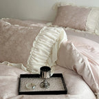 Satin Bedding Set Silky Damask & Ruffled Edges
