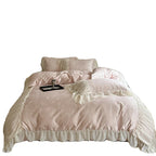 Satin Bedding Set Silky Damask & Ruffled Edges