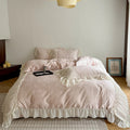 Satin Bedding Set Silky Damask & Ruffled Edges
