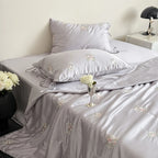 Satin Bedding Set Silky-Gloss Rose Embroidery