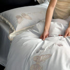 Satin Bedding Set Silky Matte Breathable Butterfly Embroidery