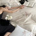 Satin Bedding Set Silky Matte Breathable Butterfly Embroidery