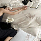 Satin Bedding Set Silky Matte Breathable Butterfly Embroidery