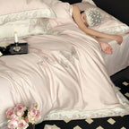 Satin Bedding Set Silky Matte Breathable Butterfly Embroidery