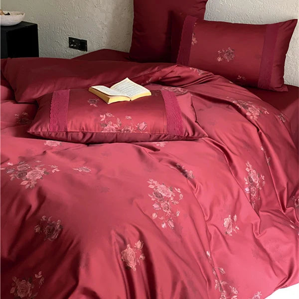 Satin Bedding Set Silky Rose Jacquard Hotel Closure