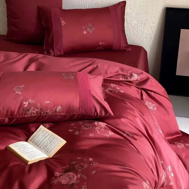Satin Bedding Set Silky Rose Jacquard Hotel Closure