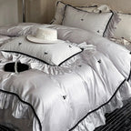 Satin Bedding Set Silky Ruffled Trim 4-Piece