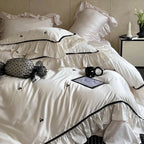 Satin Bedding Set Silky Ruffled Trim 4-Piece