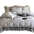 Satin Bedding Set Silky Ruffled Trim 4-Piece