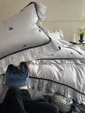 Satin Bedding Set Silky Ruffled Trim 4-Piece