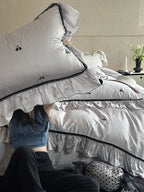 Satin Bedding Set Silky Ruffled Trim 4-Piece
