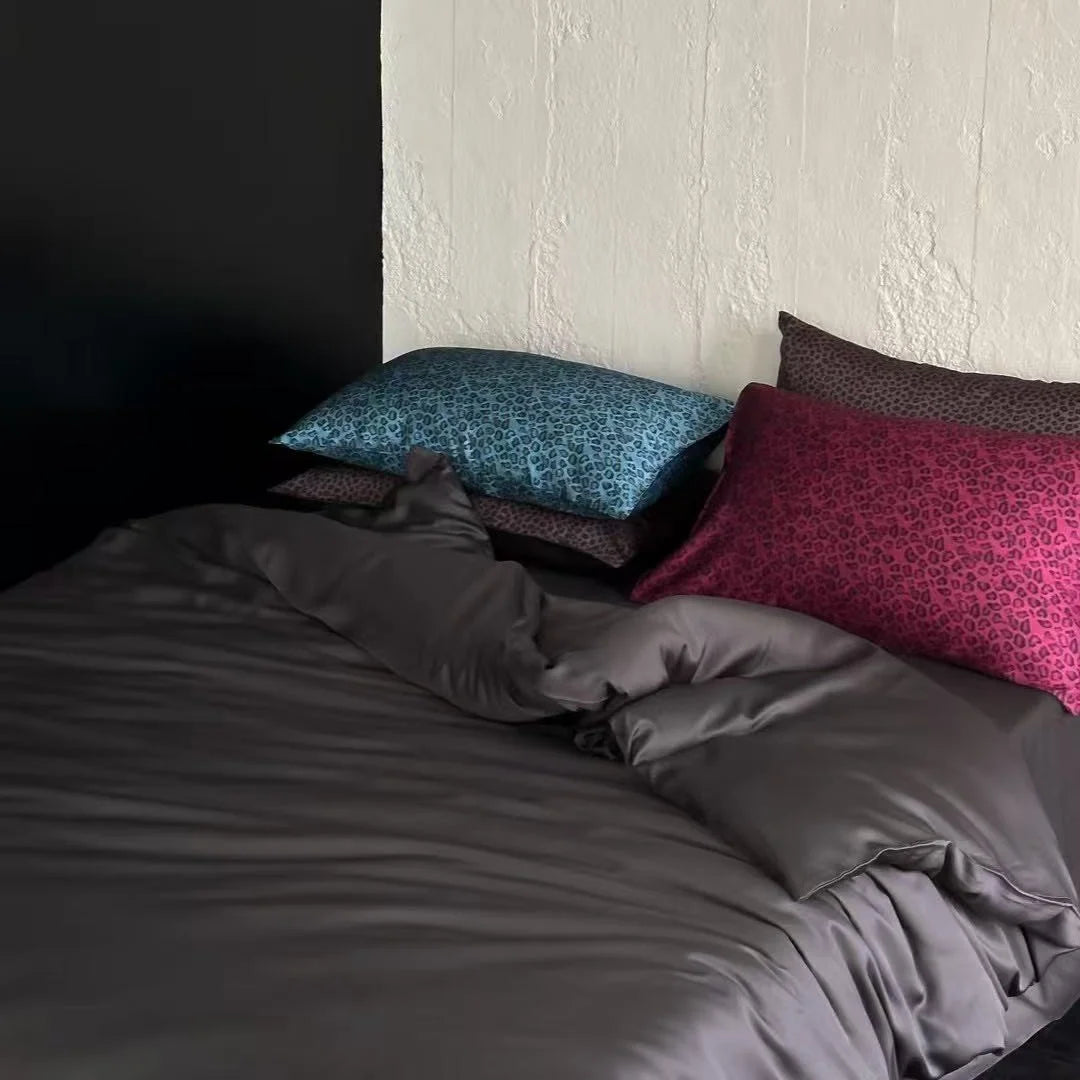 Satin Bedding Set Silky Sheen & Animal Print Pillowcases
