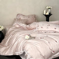 Satin Bedding Set Silky Sheen Floral Embroidery 4-Piece