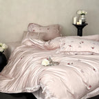 Satin Bedding Set Silky Sheen Floral Embroidery 4-Piece