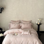 Satin Bedding Set Silky Sheen Floral Embroidery 4-Piece