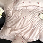 Satin Bedding Set Silky Sheen Floral Embroidery 4-Piece