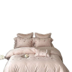 Satin Bedding Set Silky Sheen Floral Embroidery 4-Piece