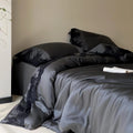 Satin Bedding Set Silky Sheen & Lace Trim Easy Care