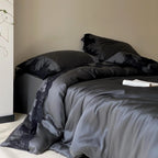 Satin Bedding Set Silky Sheen & Lace Trim Easy Care