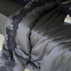 Satin Bedding Set Silky Sheen & Lace Trim Easy Care