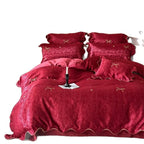 Satin Bedding Set Silky-Soft Bow Embroidery & Piping
